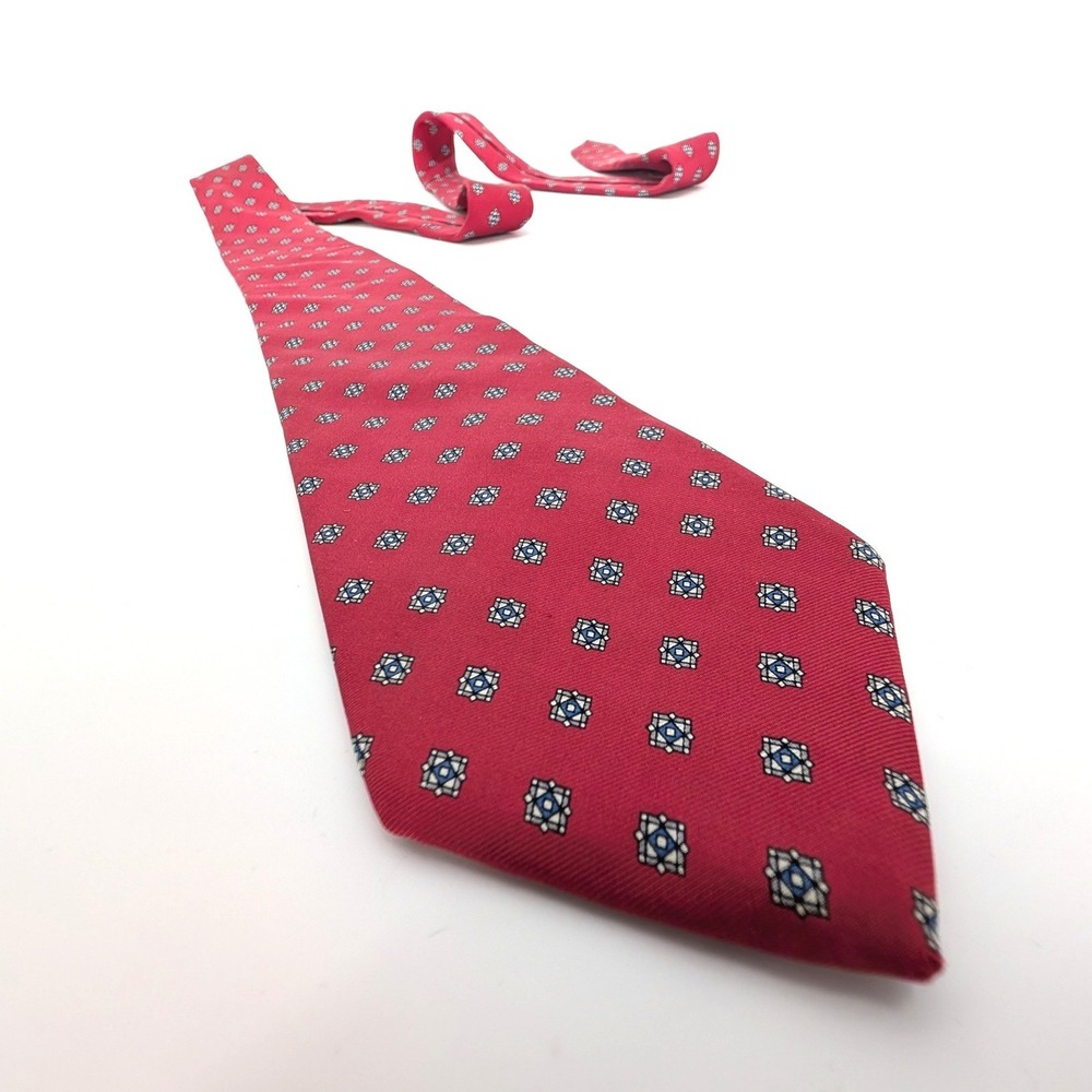 Christian Dior Silk Tie Red Geometric Medallion Italian Fabric Made in USA